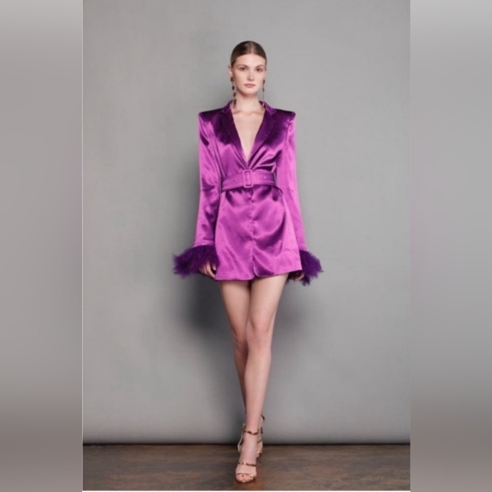 Bronx and Banco Odessa purple blazer Ostrich feather dress Size medium/US 6 - Picture 5 of 14
